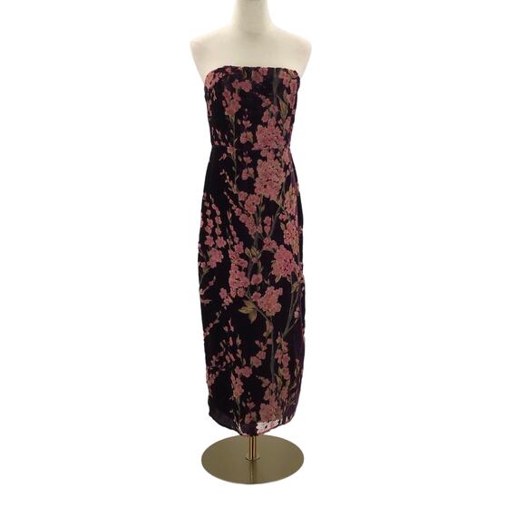 LULU'S  L Buy You Flowers Plum Floral Print Velvet Strapless Midi Dress NEW B24 - Picture 3 of 11